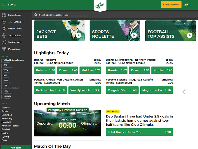 Official website of the MrGreen betting company